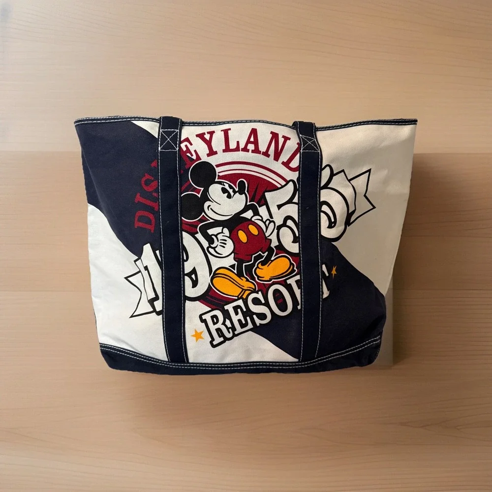 Disneyland Resort Mickey Mouse 1955 Canvas Tote Bag Navy and‎ Cream